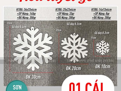 Bông tuyết trắng bằng gỗ trang trí [ĐK10/20/30cm - Có lỗ xỏ dây] BONGTUYET-02