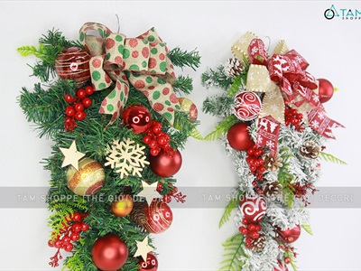 Cành thông treo Noel 2 loại lá full phụ kiện D60cm CTHTR-X-02