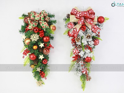 Cành thông treo Noel 2 loại lá full phụ kiện D60cm CTHTR-X-02
