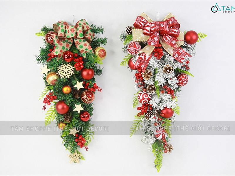 Cành thông treo Noel 2 loại lá full phụ kiện D60cm CTHTR-X-02