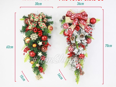Cành thông treo Noel 2 loại lá full phụ kiện D60cm CTHTR-X-02