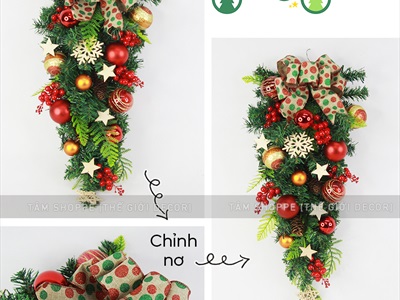 Cành thông treo Noel 2 loại lá full phụ kiện D60cm CTHTR-X-02