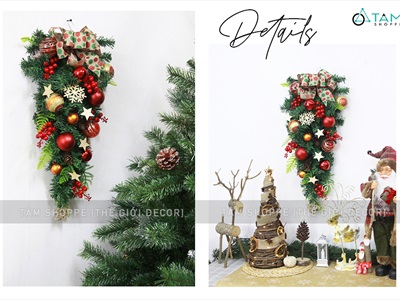Cành thông treo Noel 2 loại lá full phụ kiện D60cm CTHTR-X-02
