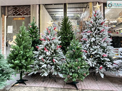 [Hàng ORDER] Cây thông Noel phủ tuyết cước 2 loại lá gắn trái đỏ cao 180cm X-TREE-40