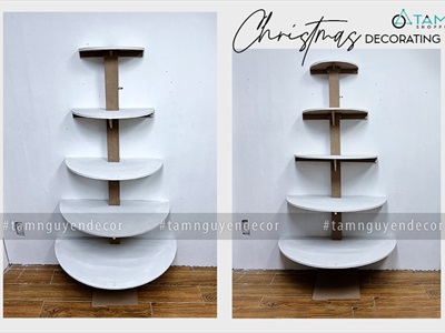 [Hàng ORDER] Cây thông Noel kệ gỗ bán nguyệt 5 tầng áp tường cao 175cm X-TREE-41