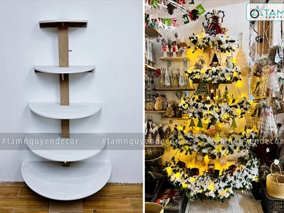 [Hàng ORDER] Cây thông Noel kệ gỗ bán nguyệt 5 tầng áp tường cao 175cm X-TREE-41
