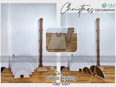 [Hàng ORDER] Cây thông Noel kệ gỗ bán nguyệt 5 tầng áp tường cao 175cm X-TREE-41
