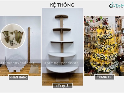 [Hàng ORDER] Cây thông Noel kệ gỗ bán nguyệt 5 tầng áp tường cao 175cm X-TREE-41