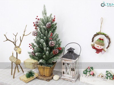 Cây thông Noel nhỏ để bàn phủ tuyết [Nhiều kiểu - Cao 45-60cm] X-TREE-03