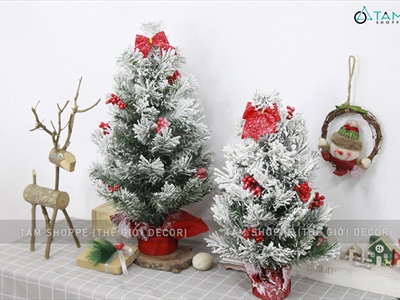 Cây thông Noel nhỏ để bàn phủ tuyết [Nhiều kiểu - Cao 45-60cm] X-TREE-03