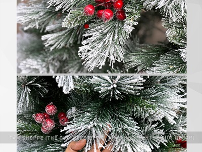 [Hàng ORDER] Cây thông Noel phủ tuyết cước 2 loại lá gắn trái đỏ cao 180cm X-TREE-40