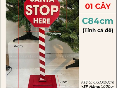 Cây trụ Giáng sinh chữ Santa Stop here đỏ trắng [Bằng gỗ - Cao 84cm] CHIDUONG-X-01