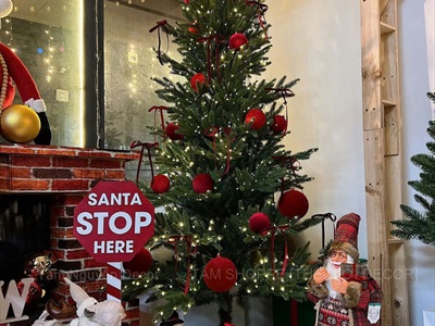 Cây trụ Giáng sinh chữ Santa Stop here đỏ trắng [Bằng gỗ - Cao 84cm] CHIDUONG-X-01