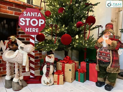 Cây trụ Giáng sinh chữ Santa Stop here đỏ trắng [Bằng gỗ - Cao 84cm] CHIDUONG-X-01