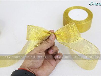 Cuộn ruy băng vải kim tuyến vàng Gold bản 4cm dài 20m RUYBANG-11