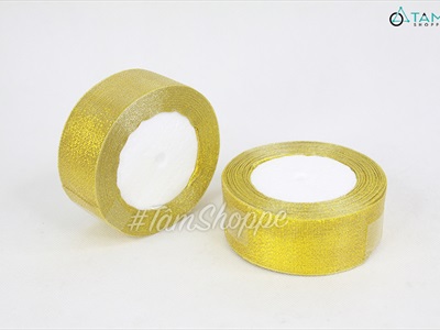 Cuộn ruy băng vải kim tuyến vàng Gold bản 4cm dài 20m RUYBANG-11