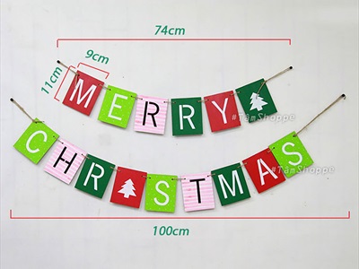 Dây banner chữ Merry Christmas thẻ gỗ chữ nhật [Bằng gỗ - thủ công] BANER-NOEL-02