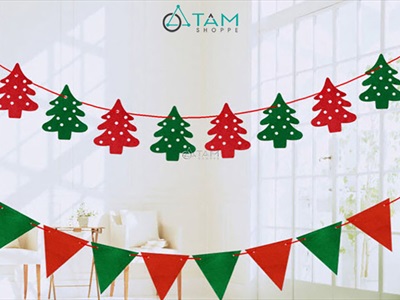 Dây banner Noel nỉ 8 phụ kiện xanh đỏ [Dài 160cm - Nhiều kiểu] BANER-NOEL-04