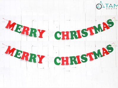 Dây banner chữ Merry Christmas vải nỉ Đỏ - Xanh lá 2m BANER-NOEL-01
