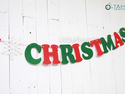 Dây banner chữ Merry Christmas vải nỉ Đỏ - Xanh lá 2m BANER-NOEL-01