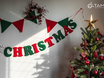 Dây banner chữ Merry Christmas vải nỉ Đỏ - Xanh lá 2m BANER-NOEL-01
