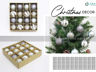 Hộp 16 trái châu Noel 4 kiểu ngẫu nhiên ĐK6cm TRAICHAU-24