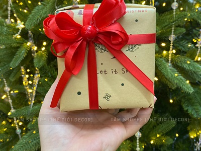 Hộp quà trang trí Noel nơ ruy băng vải xịn [Làm sẵn - Nhiều cỡ/màu] HOPQUA-01