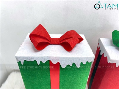 Hộp quà trang trí Noel vải nỉ tuyết tan chảy [Làm sẵn - Nhiều cỡ/màu] HOPQUA-02