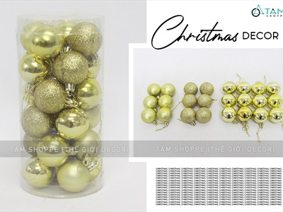 Hộp trụ 24 trái châu Noel 3 kiểu cùng cỡ ĐK từ 3-8cm TRAICHAU-26