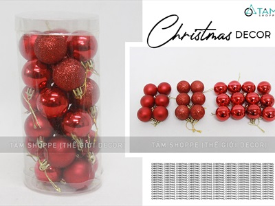 Hộp trụ 24 trái châu Noel 3 kiểu cùng cỡ ĐK từ 3-8cm TRAICHAU-26