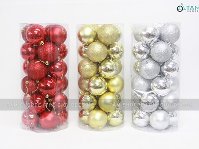 Hộp trụ 24 trái châu Noel 3 kiểu cùng cỡ ĐK từ 3-8cm TRAICHAU-26
