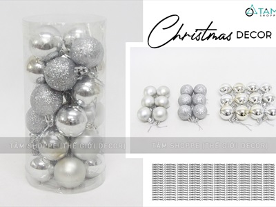 Hộp trụ 24 trái châu Noel 3 kiểu cùng cỡ ĐK từ 3-8cm TRAICHAU-26