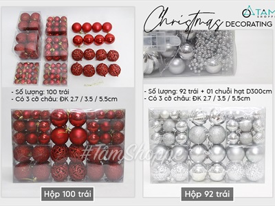 Hộp vali 100 trái châu Noel 4 kiểu nhiều cỡ Đk3-4-6cm TRAICHAU-20