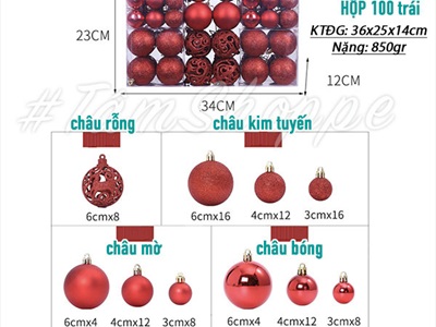 Hộp vali 100 trái châu Noel 4 kiểu nhiều cỡ Đk3-4-6cm TRAICHAU-20