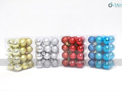 Hộp vuông 24 trái châu Noel 3 kiểu ĐK3cm TRAICHAU-25