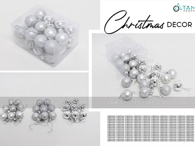 Hộp vuông 24 trái châu Noel 3 kiểu ĐK3cm TRAICHAU-25
