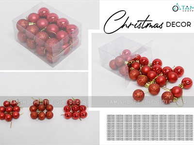 Hộp vuông 24 trái châu Noel 3 kiểu ĐK3cm TRAICHAU-25