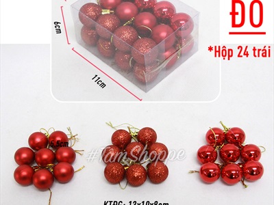 Hộp vuông 24 trái châu Noel 3 kiểu ĐK3cm TRAICHAU-25