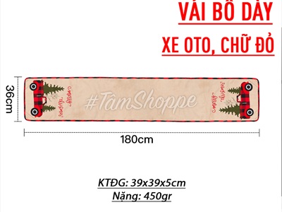 Khăn trải bàn ăn vải bố dày viền caro đỏ đen tuần lộc ô tô D180cm KTBA-X-06