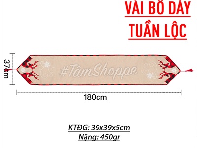 Khăn trải bàn ăn vải bố dày viền caro đỏ đen tuần lộc ô tô D180cm KTBA-X-06