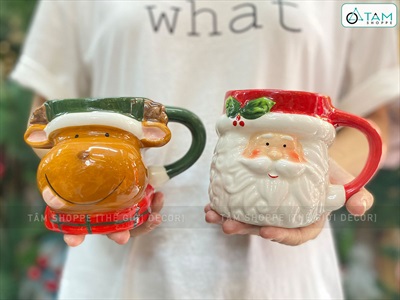 Ly gốm giáng sinh icon dễ thương 4 kiểu [Gốm dày - men bóng] LYTACH-03
