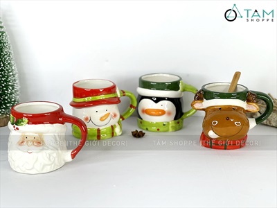 Ly gốm giáng sinh icon dễ thương 4 kiểu [Gốm dày - men bóng] LYTACH-03