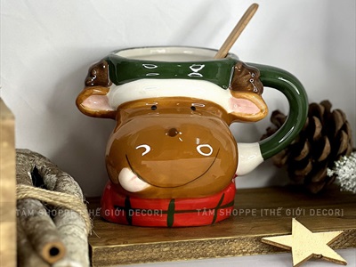 Ly gốm giáng sinh icon dễ thương 4 kiểu [Gốm dày - men bóng] LYTACH-03