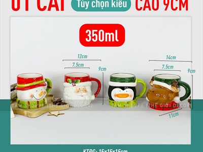 Ly gốm giáng sinh icon dễ thương 4 kiểu [Gốm dày - men bóng] LYTACH-03