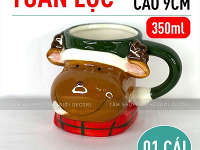 Ly gốm giáng sinh icon dễ thương 4 kiểu [Gốm dày - men bóng] LYTACH-03