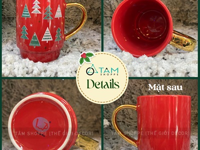 Ly gốm giáng sinh trụ tròn quai ánh kim vàng [Gốm dày - men bóng] LYTACH-04