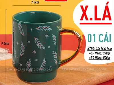 Ly gốm giáng sinh trụ tròn quai ánh kim vàng [Gốm dày - men bóng] LYTACH-04