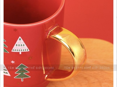 Ly gốm giáng sinh trụ tròn quai ánh kim vàng [Gốm dày - men bóng] LYTACH-04