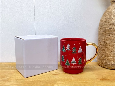 Ly gốm giáng sinh trụ tròn quai ánh kim vàng [Gốm dày - men bóng] LYTACH-04