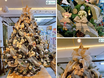 Mẫu cây thông Noel trang trí sẵn lá PE lưới Vintage cao 1m8 [2022 - Tâm Nguyễn Decor] CTHTTS-X-2202